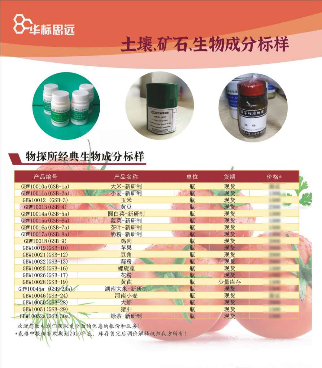 生物成分标样在售表格-河南小麦玉米等标样