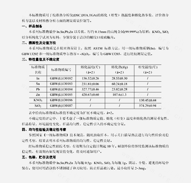 热分析标准物质 产品《证书》