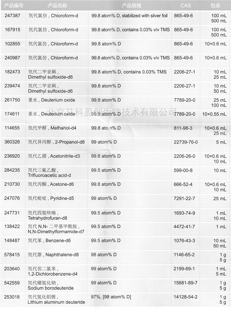 氚代氯仿等试剂明细